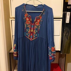 Solitaire Navy Dress with Colorful Embroidery